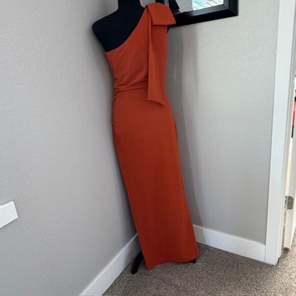 NWT PRETTY GARDEN Burnt Orange Long One Shoulder Formal Dress Small - Picture 6 of 16